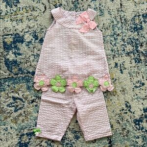 Pink and Green Floral Girls Gingham Set